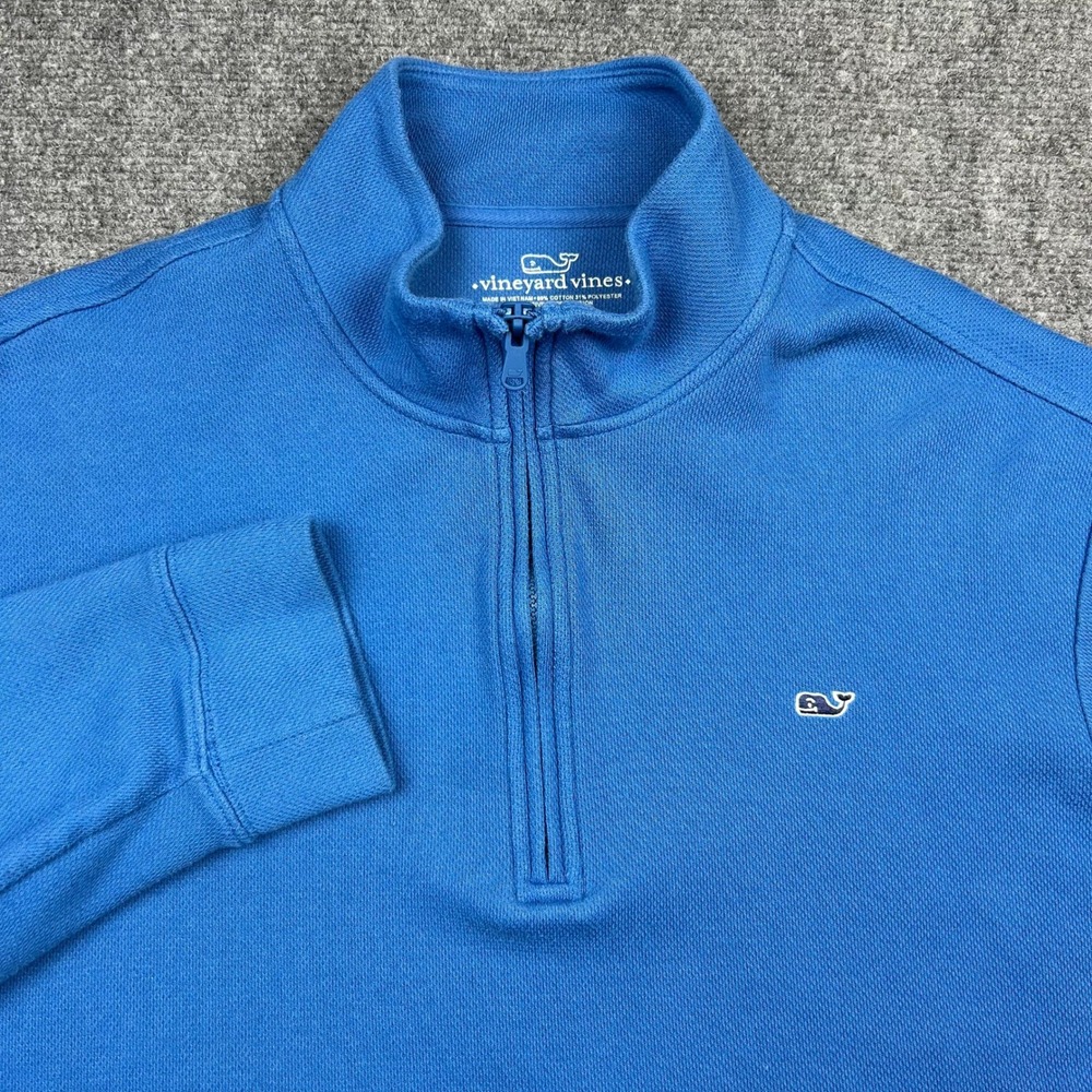 Vineyard Vines Quarter-Zip Pullover Mens XL Blue Preppy Cotton Blend Whale Logo